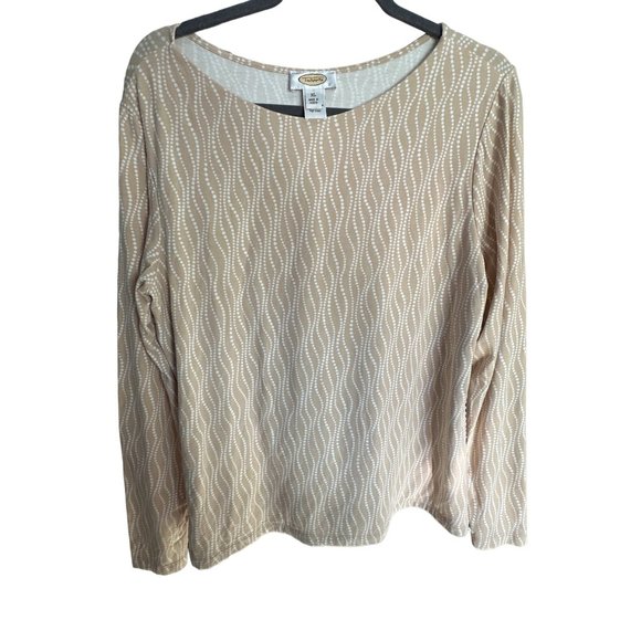 Talbots size XL beige print boat neck long sleeve modal silk blend top - Picture 1 of 7